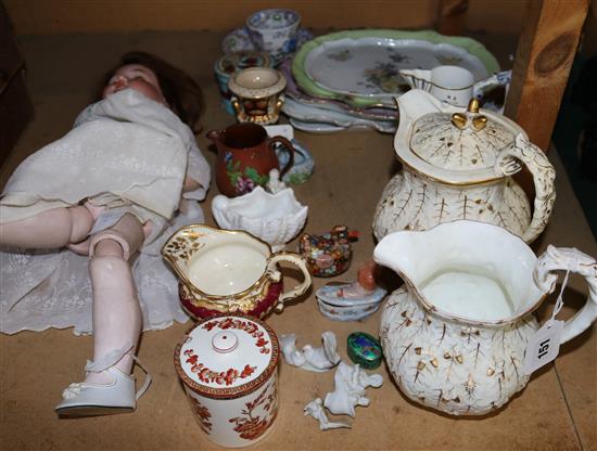 Five ceramic dressing table items, sundry ornaments, etc.